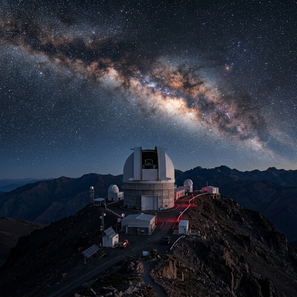 A large astronomical telescope under a starry night sky